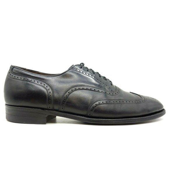 Vintage Black Leather Classic Wingtip Lace Up Oxfords Shoes Men\'s 12 D main image 7